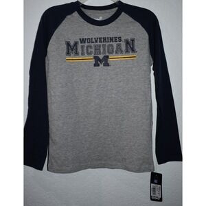 Michigan Wolverines Shirt Long Sleeve Youth Medium 10/12 Gray/Navy NEW w/tags